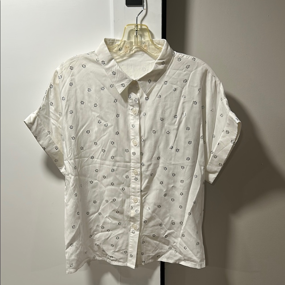 White Cuffed Sleeve Button Down Shirt